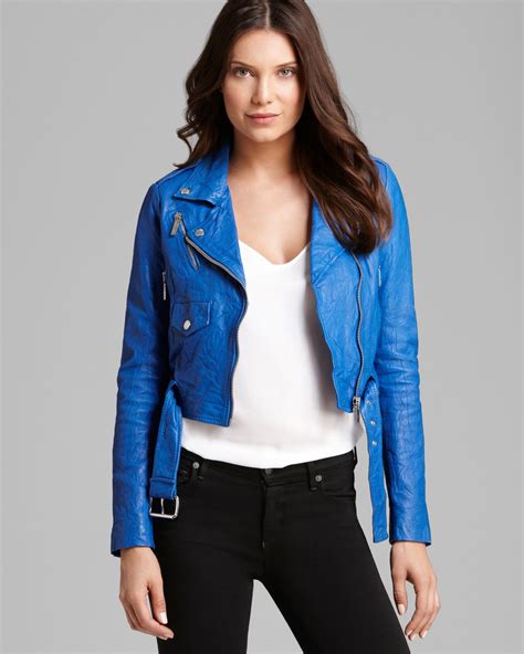 michael kors blue leather jacket|Michael Kors leather jacket sale.